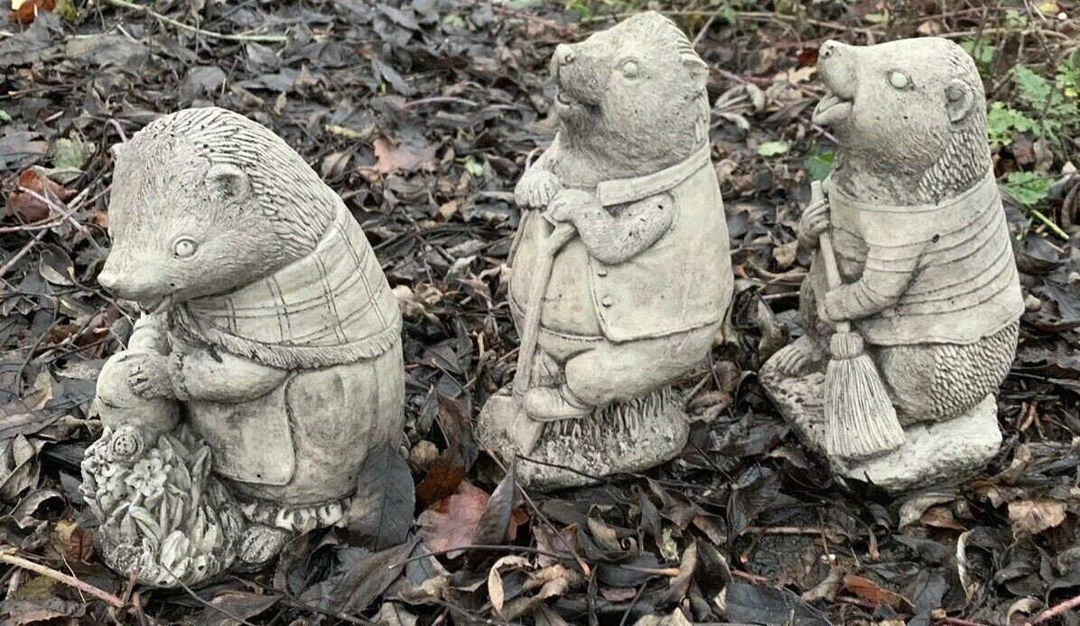 STONE GARDEN SET OF 3 WIND IN THE WILLOWS GARDENING HEDGEHOG ORNAMENT ...