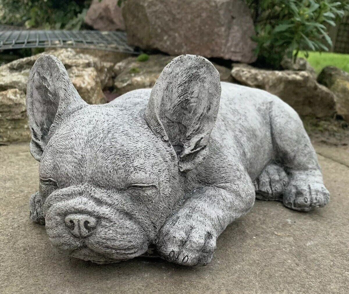 STONE GARDEN LYING FRENCHIE FRENCH BULLDOG DOG PUPPY ORNAMENT STATUE