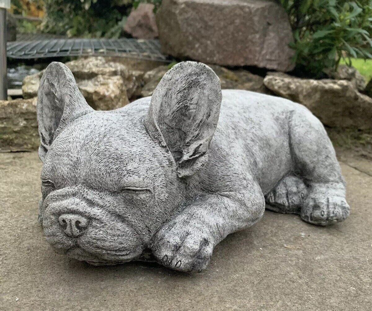 STONE GARDEN LYING FRENCHIE FRENCH BULLDOG DOG PUPPY ORNAMENT STATUE