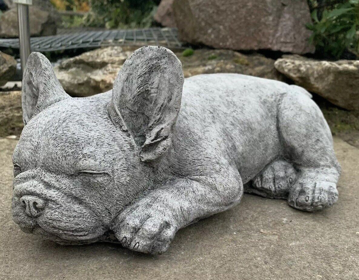 STONE GARDEN LYING FRENCHIE FRENCH BULLDOG DOG PUPPY ORNAMENT STATUE