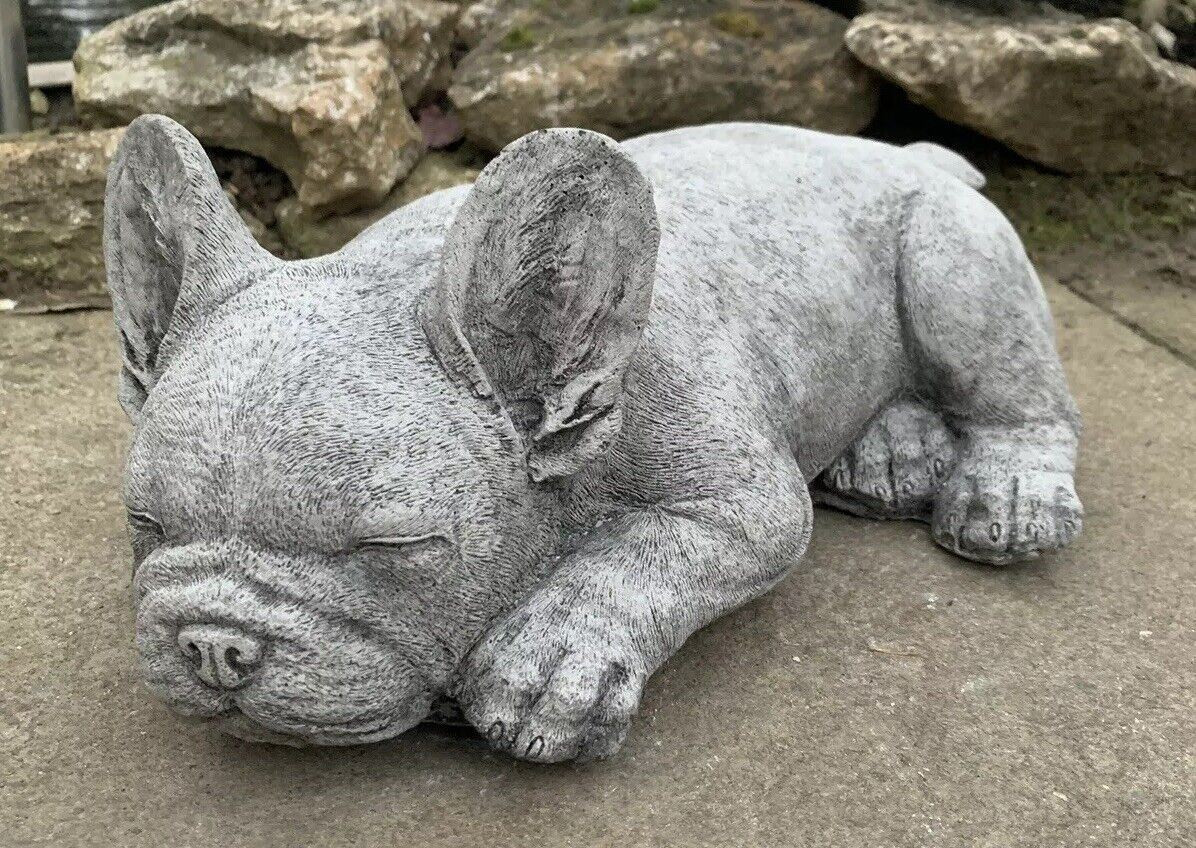 STONE GARDEN LYING FRENCHIE FRENCH BULLDOG DOG PUPPY ORNAMENT STATUE