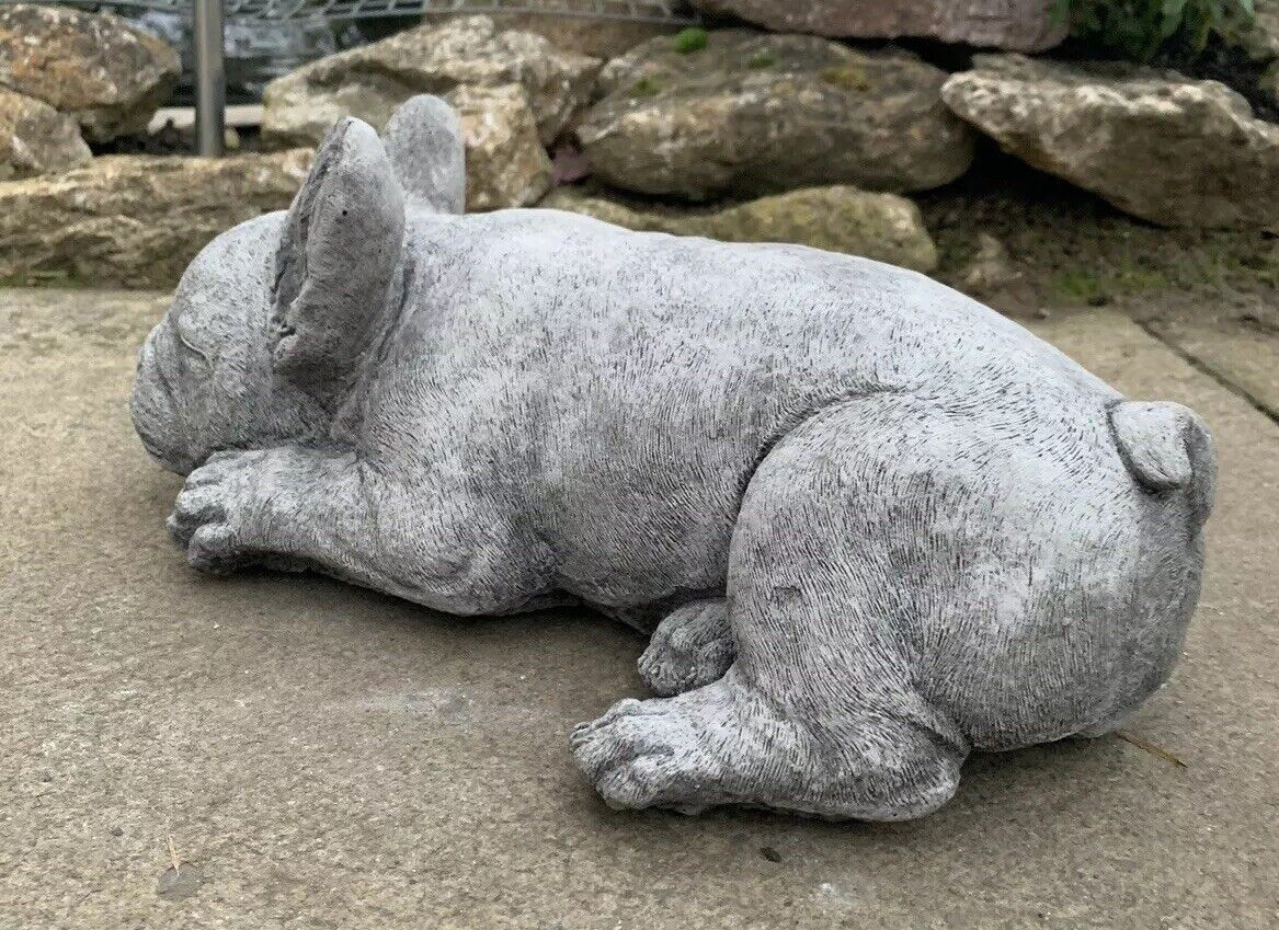 STONE GARDEN LYING FRENCHIE FRENCH BULLDOG DOG PUPPY ORNAMENT STATUE