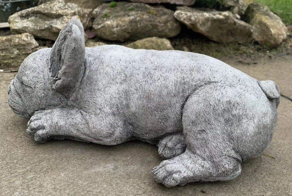 STONE GARDEN LYING FRENCHIE FRENCH BULLDOG DOG PUPPY ORNAMENT STATUE