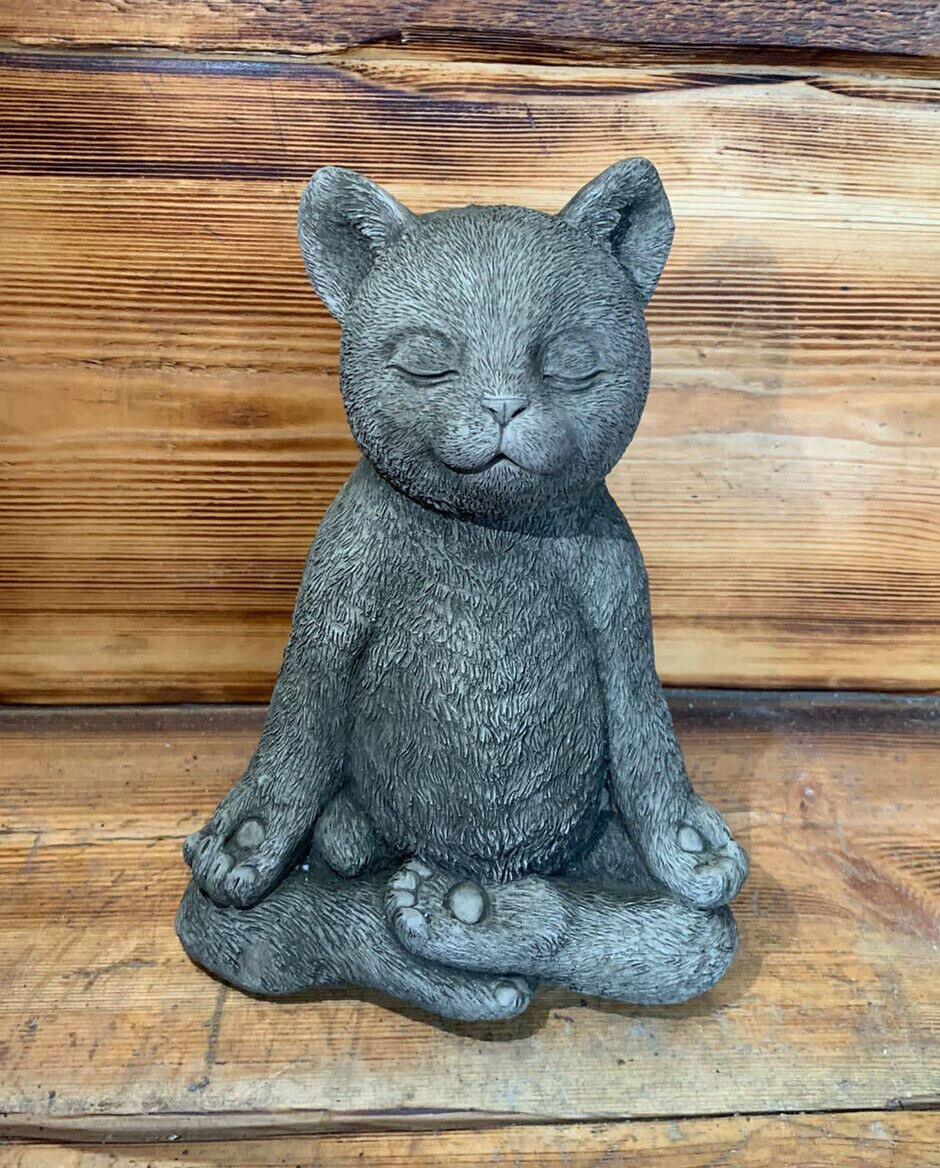 STONE GARDEN MEDITATING YOGA CAT KITTEN CUTE DETAILED CAT ORNAMENT GIFT