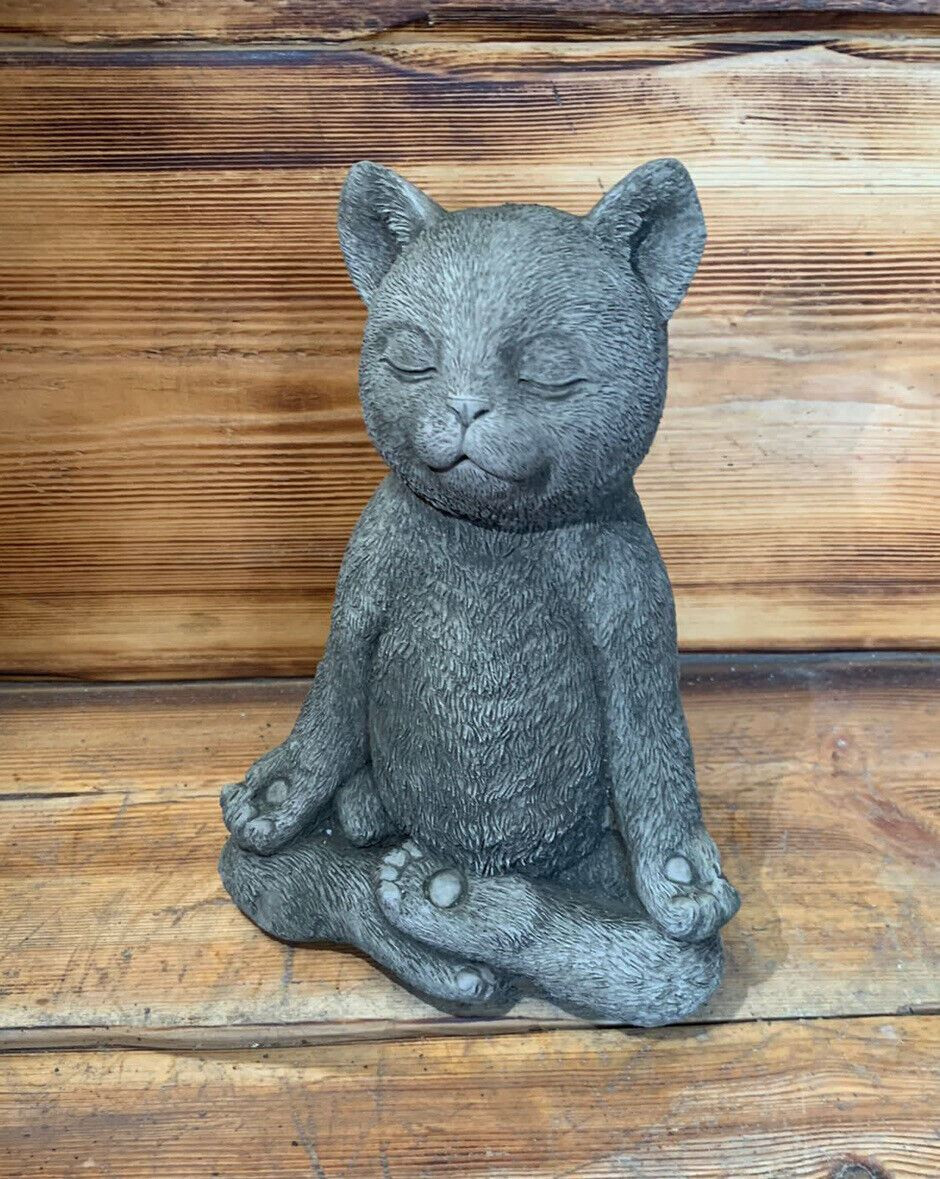 STONE GARDEN MEDITATING YOGA CAT KITTEN CUTE DETAILED CAT ORNAMENT GIFT