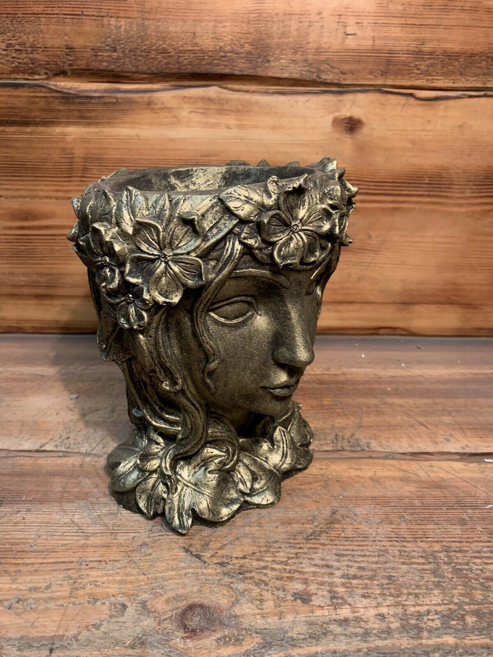 STONE GARDEN GOLD FEMALE BUST PLANTER PLANT POT STATUE ORNAMENT