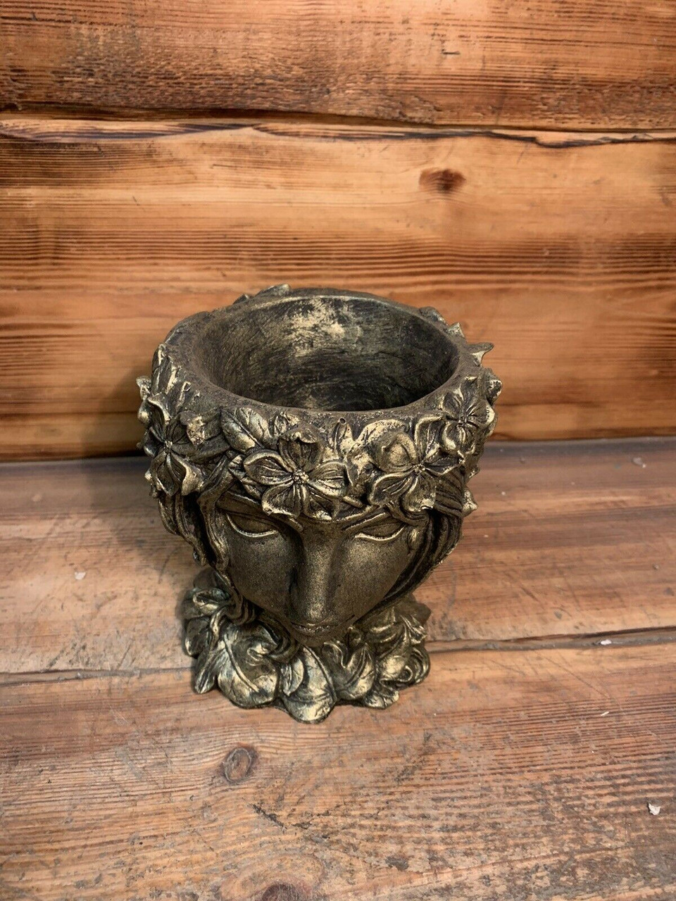 STONE GARDEN GOLD FEMALE BUST PLANTER PLANT POT STATUE ORNAMENT