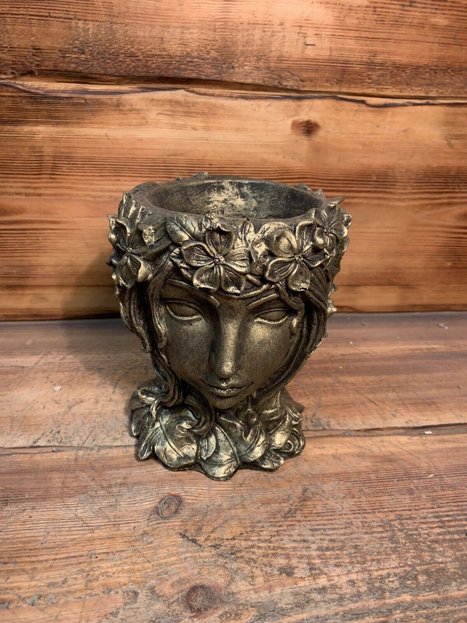 STONE GARDEN GOLD FEMALE BUST PLANTER PLANT POT STATUE ORNAMENT