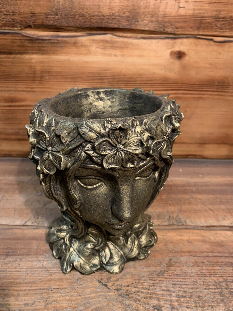 STONE GARDEN GOLD FEMALE BUST PLANTER PLANT POT STATUE ORNAMENT