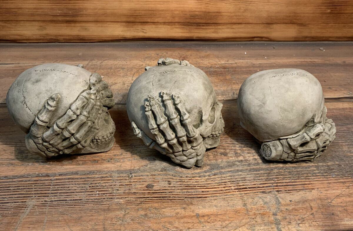 STONE GARDEN SEE HEAR SPEAK NO EVIL GOTHIC DETAILED SKULL ORNAMENT 