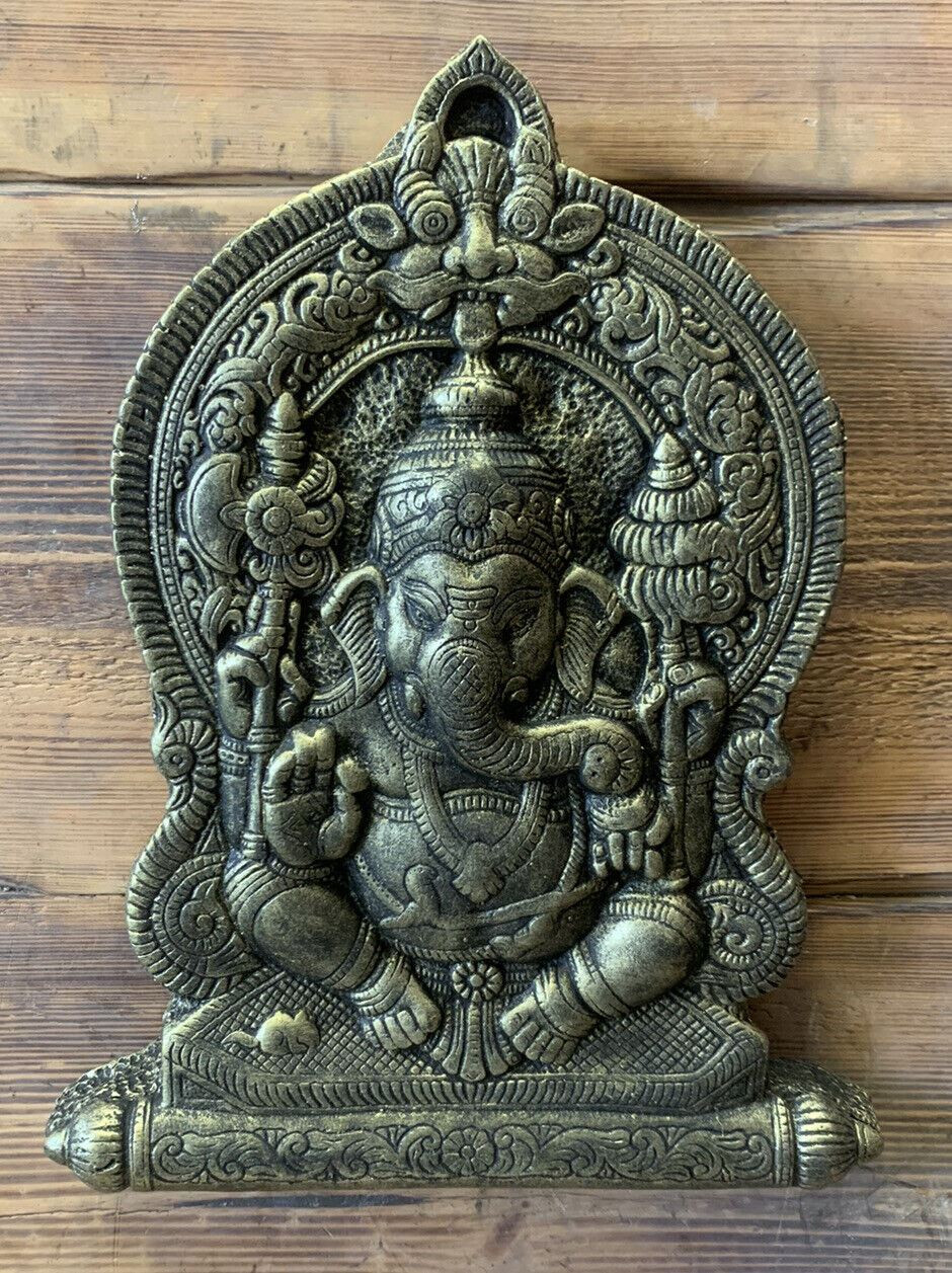 STONE GARDEN LARGE GANESH GANESHA BUDDHA WALL PLAQUE BRONZED ORNAMENT