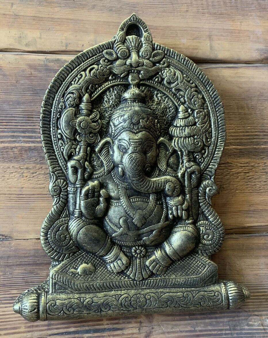 STONE GARDEN LARGE GANESH GANESHA BUDDHA WALL PLAQUE BRONZED ORNAMENT