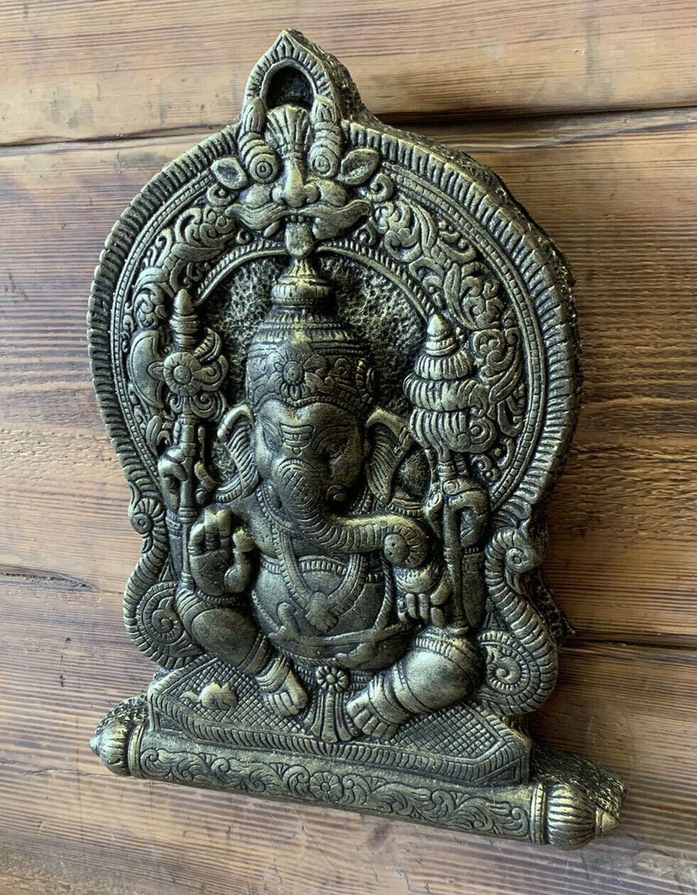 STONE GARDEN LARGE GANESH GANESHA BUDDHA WALL PLAQUE BRONZED ORNAMENT