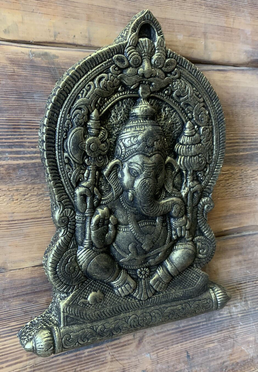 STONE GARDEN LARGE GANESH GANESHA BUDDHA WALL PLAQUE BRONZED ORNAMENT