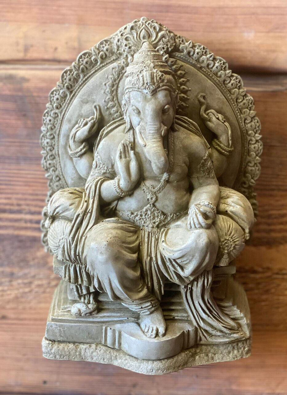 STONE GARDEN GANESH ELEPHANT GOD CUTE BUDDHA WALL PLAQUE GIFT STATUE ORNAMENT