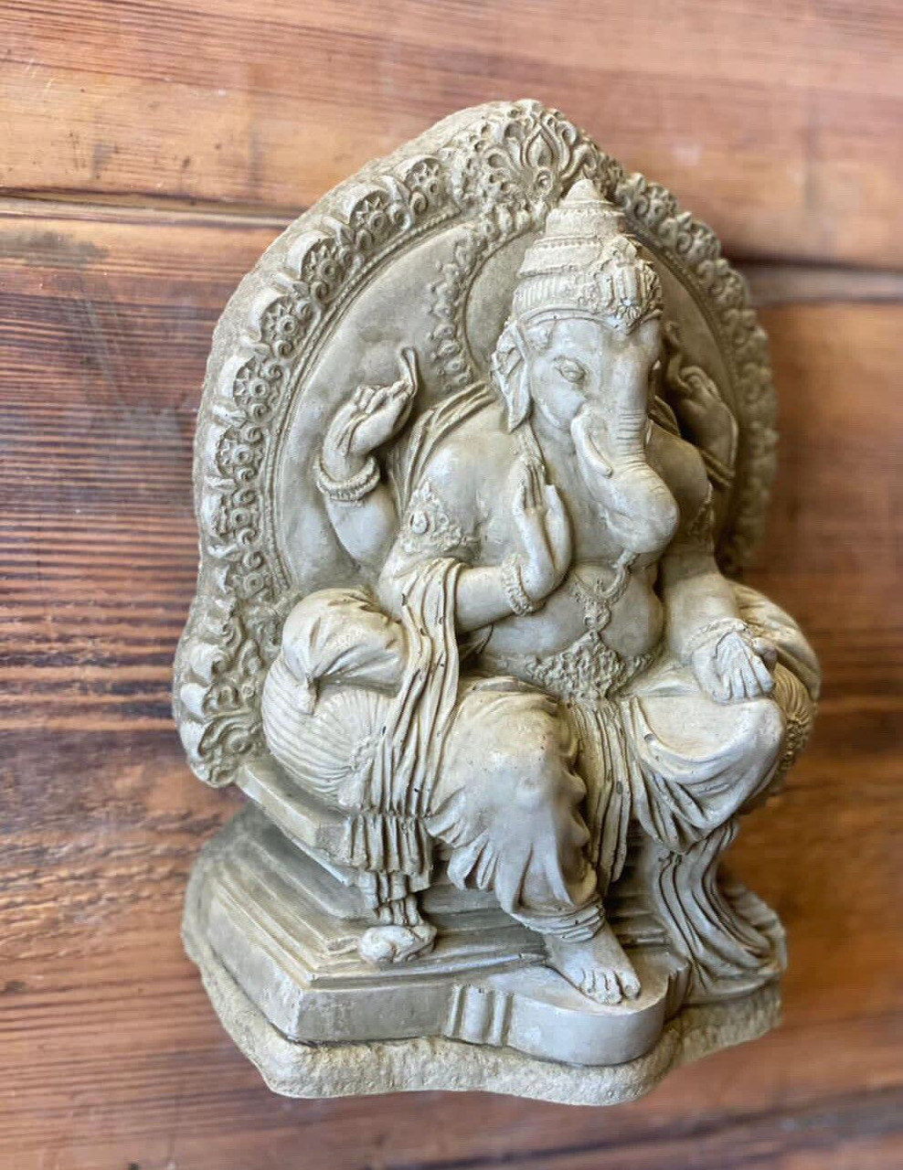 STONE GARDEN GANESH ELEPHANT GOD CUTE BUDDHA WALL PLAQUE GIFT STATUE ORNAMENT