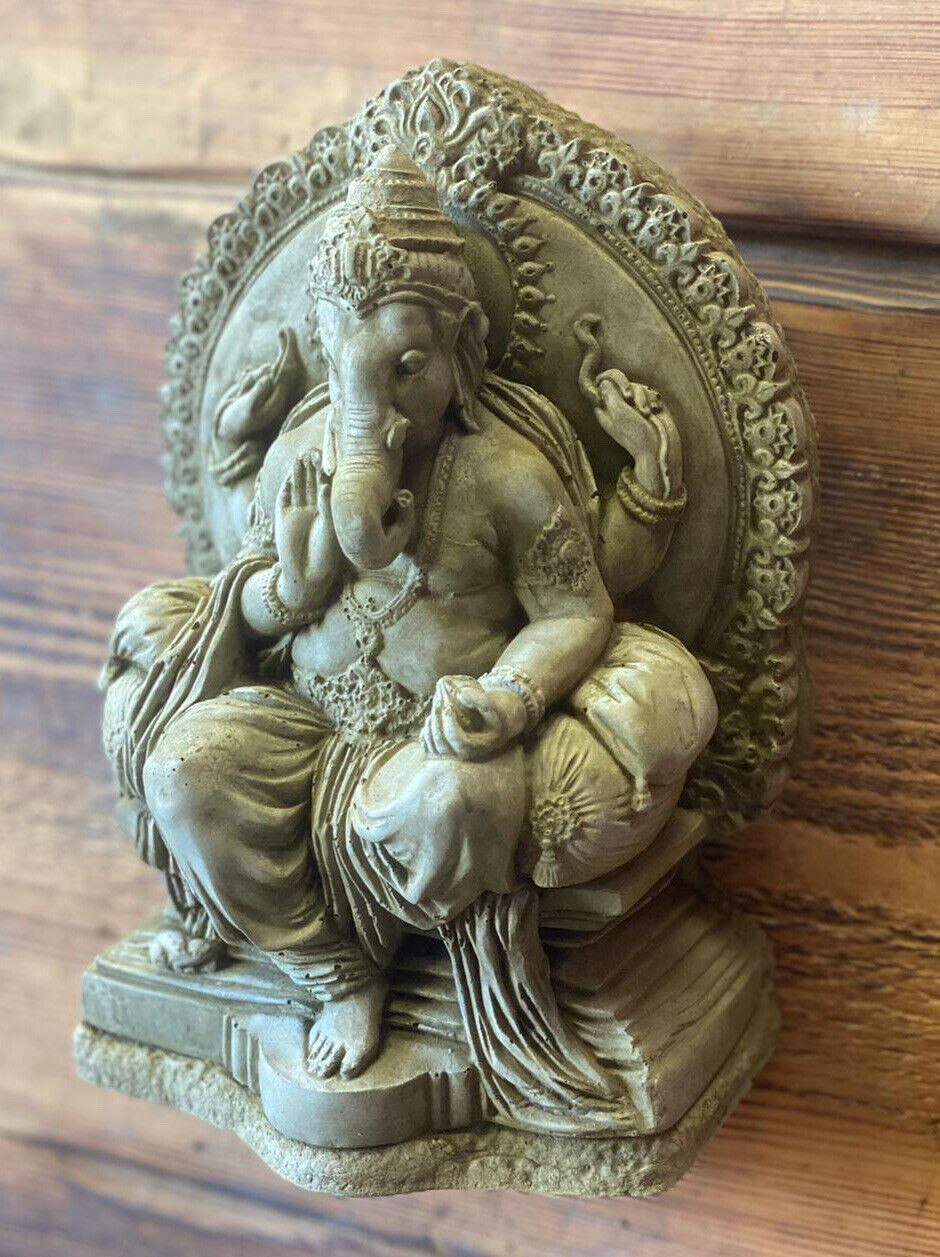 STONE GARDEN GANESH ELEPHANT GOD CUTE BUDDHA WALL PLAQUE GIFT STATUE ORNAMENT