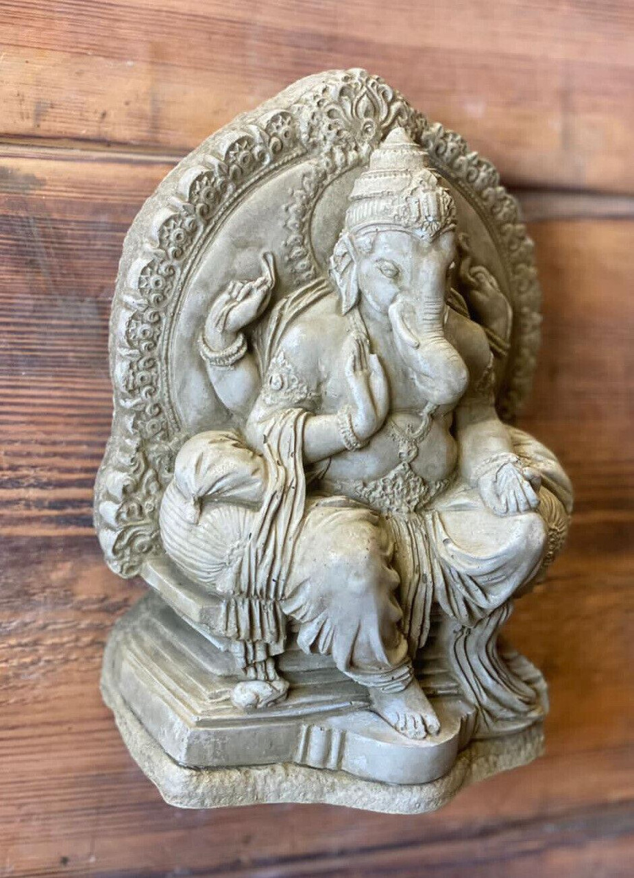 STONE GARDEN GANESH ELEPHANT GOD CUTE BUDDHA WALL PLAQUE GIFT STATUE ORNAMENT