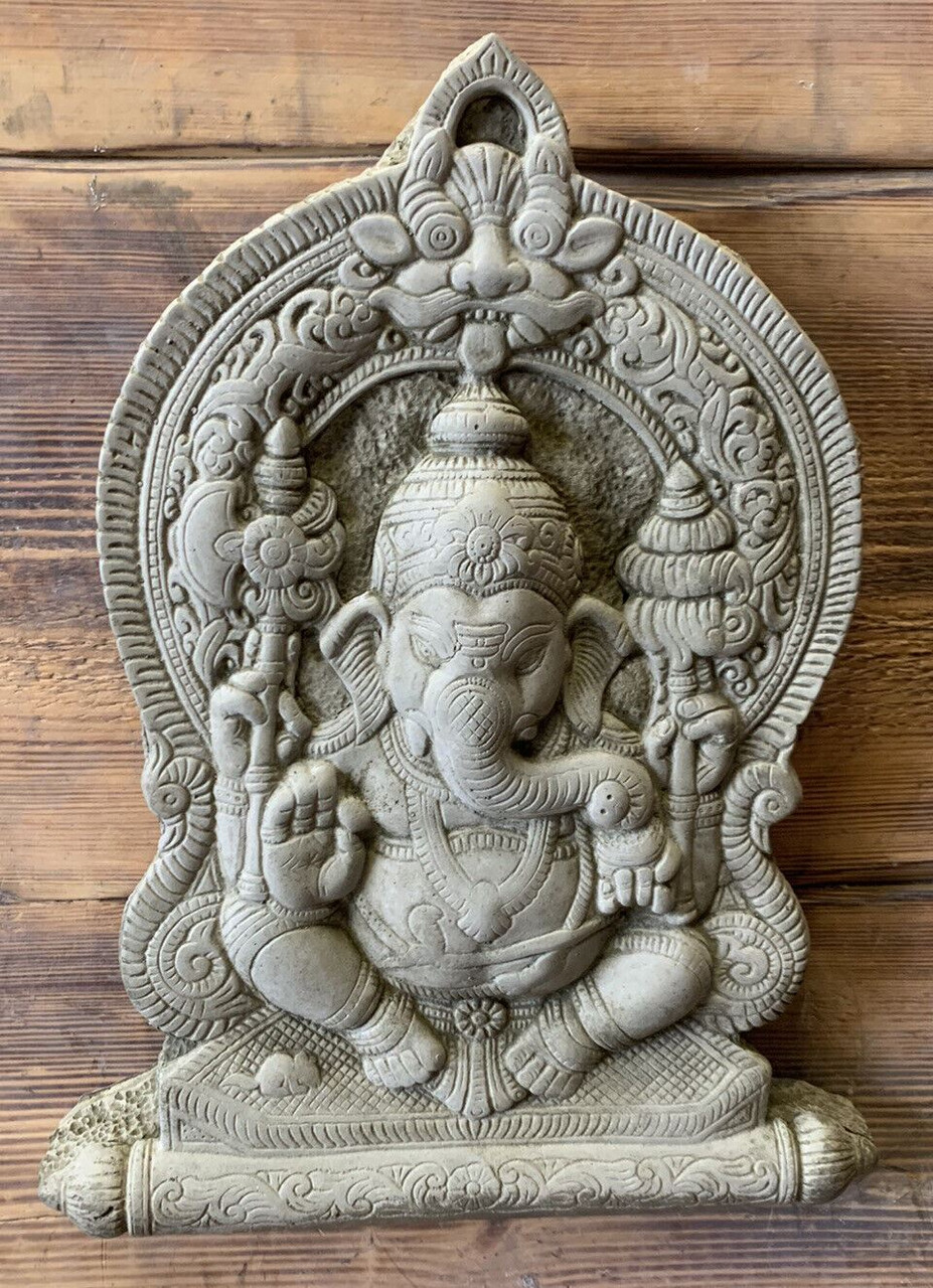 STONE GARDEN LARGE GANESH GANESHA BUDDHA WALL PLAQUE NATURAL ORNAMENT