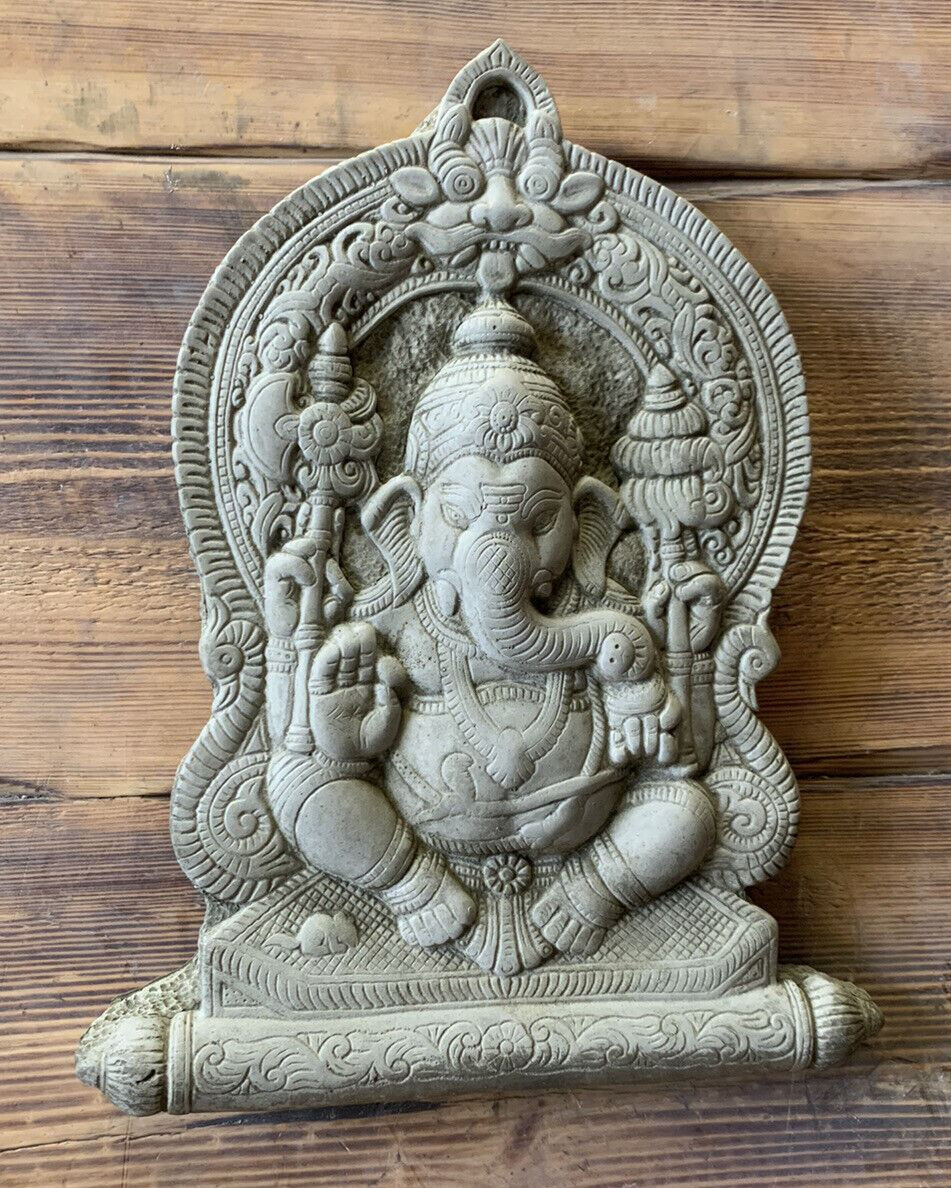 STONE GARDEN LARGE GANESH GANESHA BUDDHA WALL PLAQUE NATURAL ORNAMENT