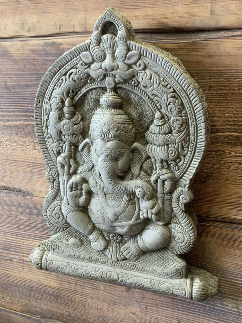 STONE GARDEN LARGE GANESH GANESHA BUDDHA WALL PLAQUE NATURAL ORNAMENT