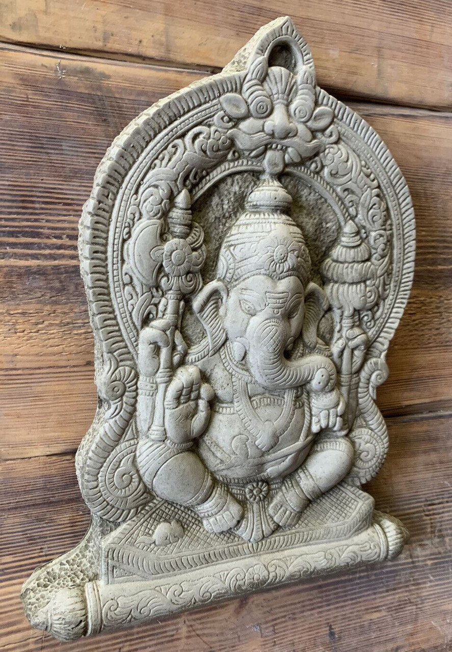 STONE GARDEN LARGE GANESH GANESHA BUDDHA WALL PLAQUE NATURAL ORNAMENT