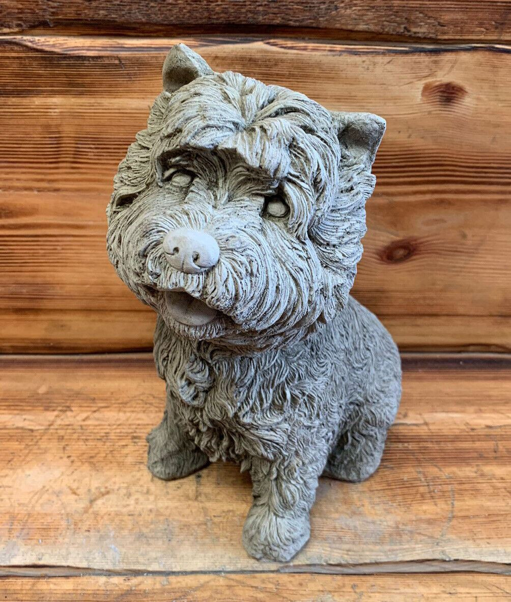 STONE GARDEN DETAILED SITTING TERRIER WESTIE YORKIE DOG GIFT STATUE ORNAMENT