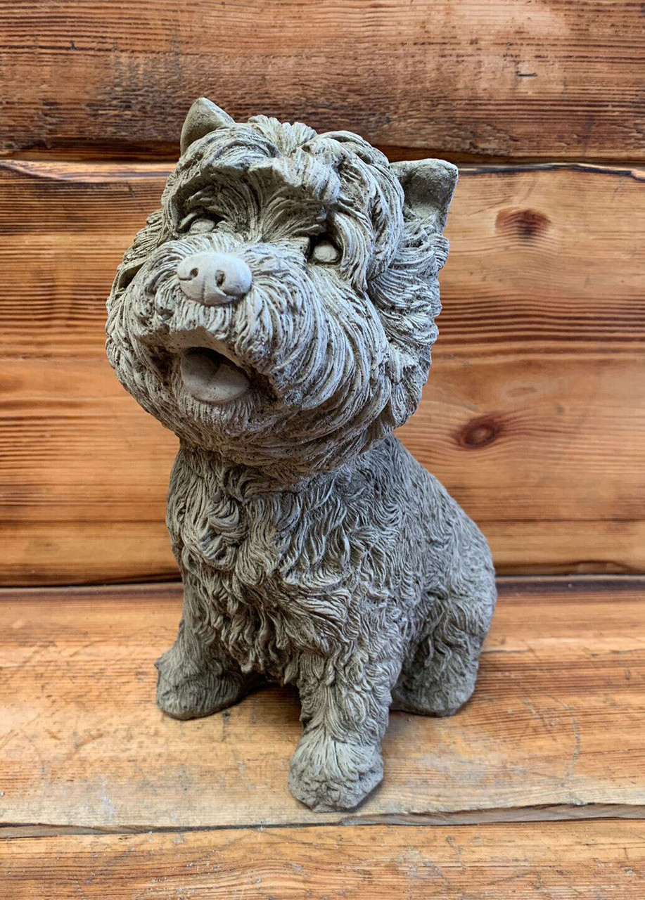 STONE GARDEN DETAILED SITTING TERRIER WESTIE YORKIE DOG GIFT STATUE ORNAMENT