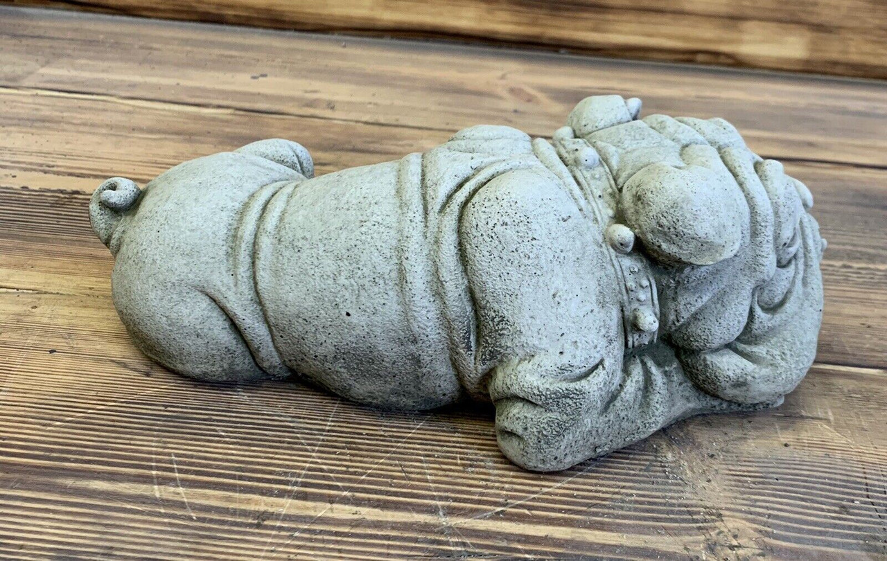 STONE GARDEN LAYING CUTE FUNNY BULLDOG STATUE ORNAMENT 