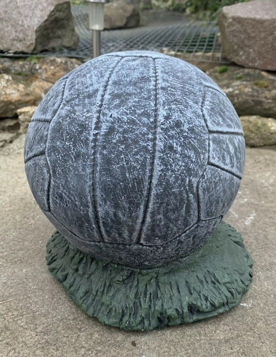 STONE GARDEN LIFE SIZE FOOTBALL ON GRASS STATUE PAINTED DETAILED ORNAMENT GIFT