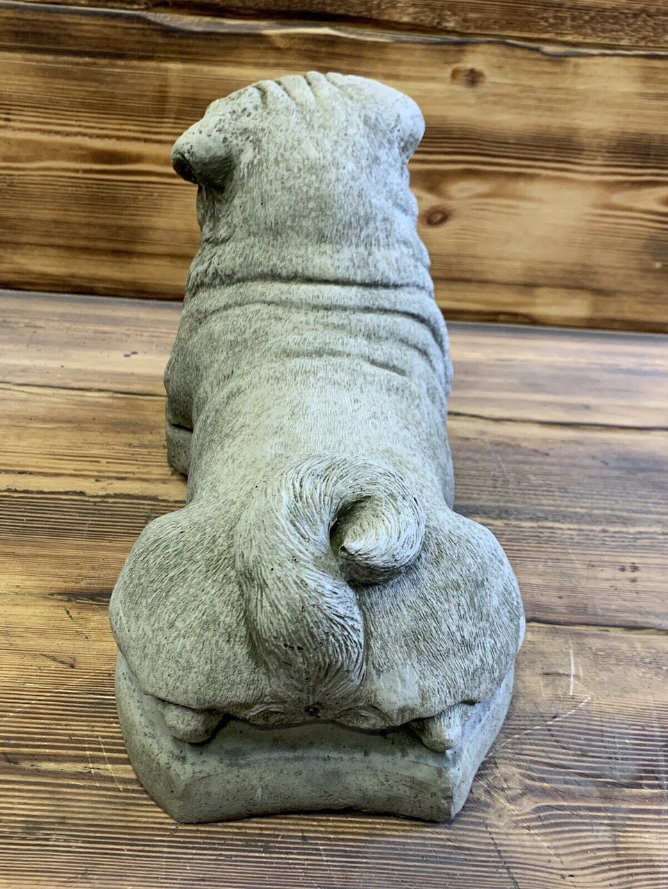 STONE GARDEN LARGE LAYING PUG ORNAMENT STATUE 