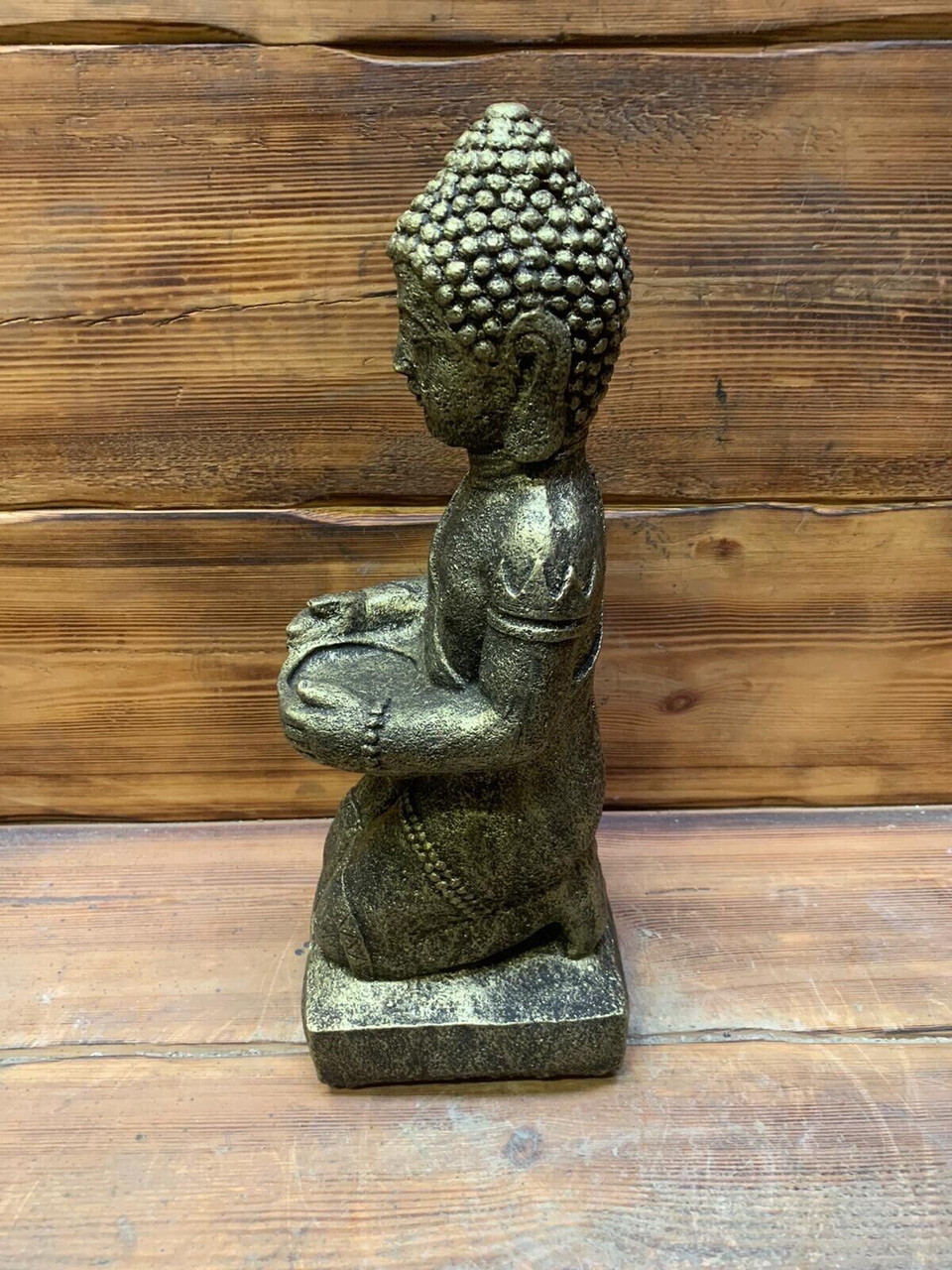 STONE GARDEN PRAYING GOLD GEISHA BUDDHA TEA LIGHT CANDLE HOLDER STATUE ORNAMENT