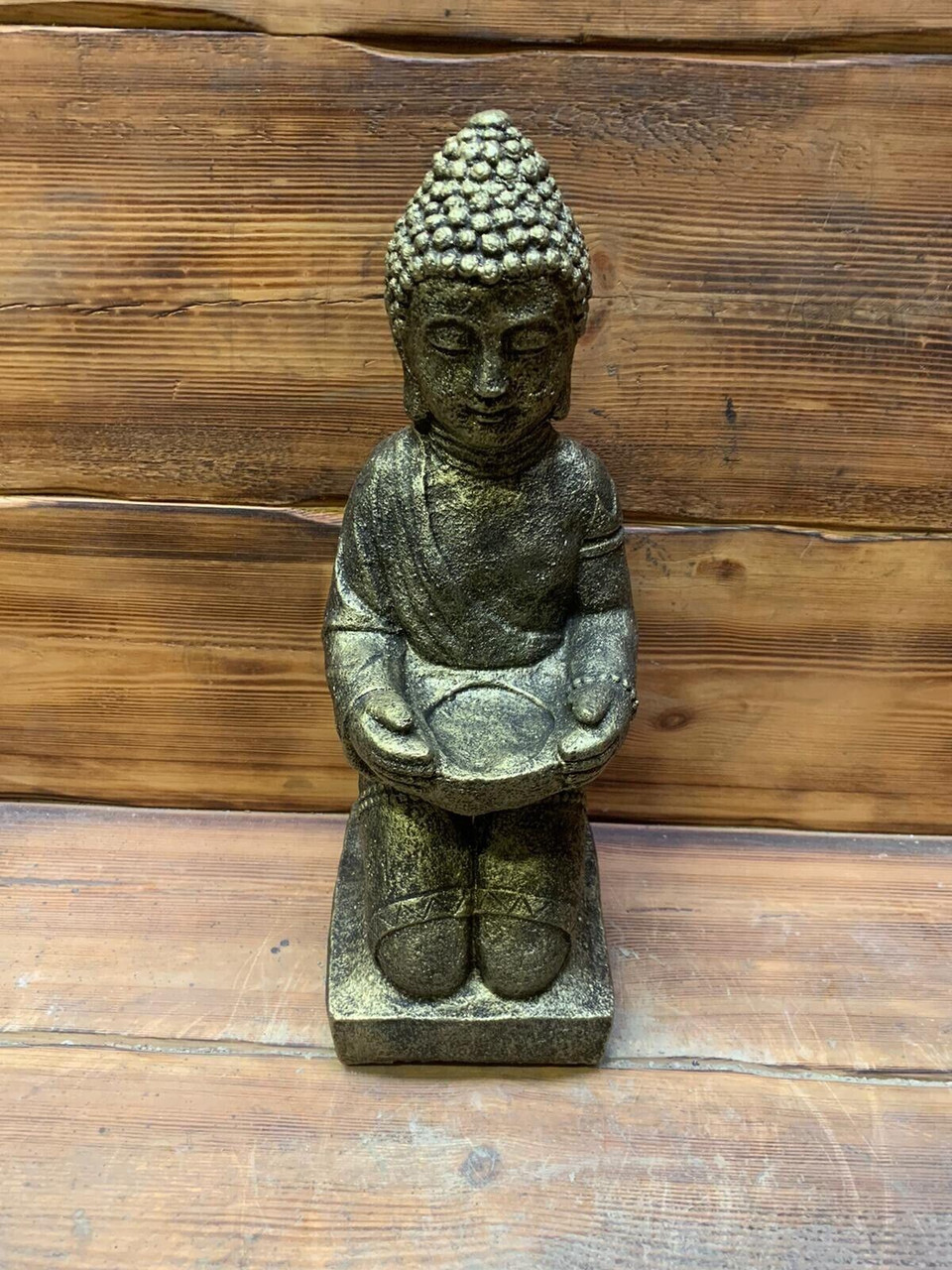 STONE GARDEN PRAYING GOLD GEISHA BUDDHA TEA LIGHT CANDLE HOLDER STATUE ORNAMENT