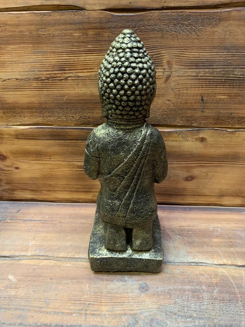 STONE GARDEN PRAYING GOLD GEISHA BUDDHA TEA LIGHT CANDLE HOLDER STATUE ORNAMENT