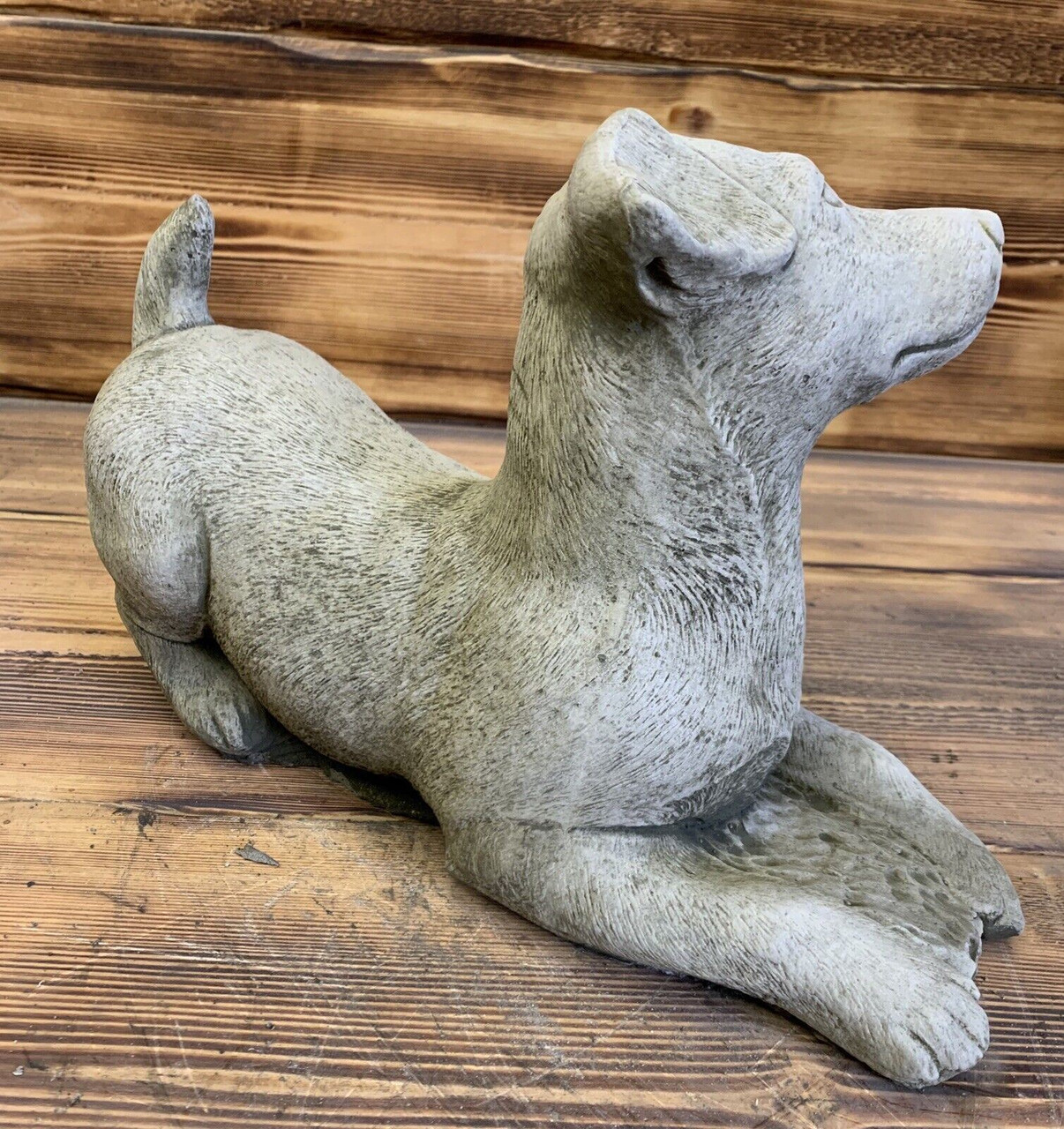 STONE GARDEN LAYING JACK RUSSELL DOG STATUE ORNAMENT