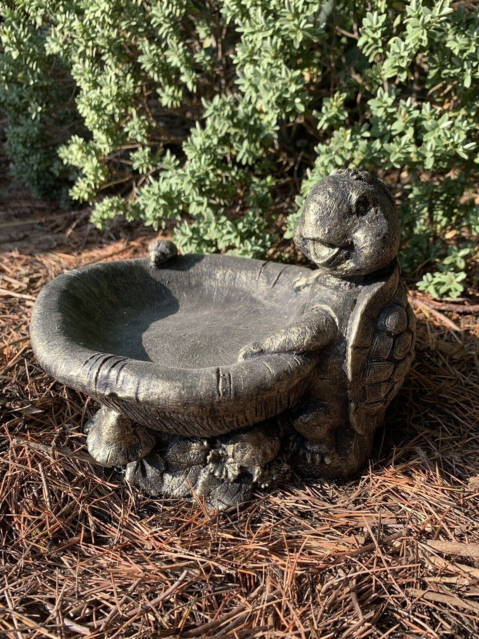 STONE GARDEN TURTLE BIRD BATH FEEDER DETAILED GOLD ORNAMENT