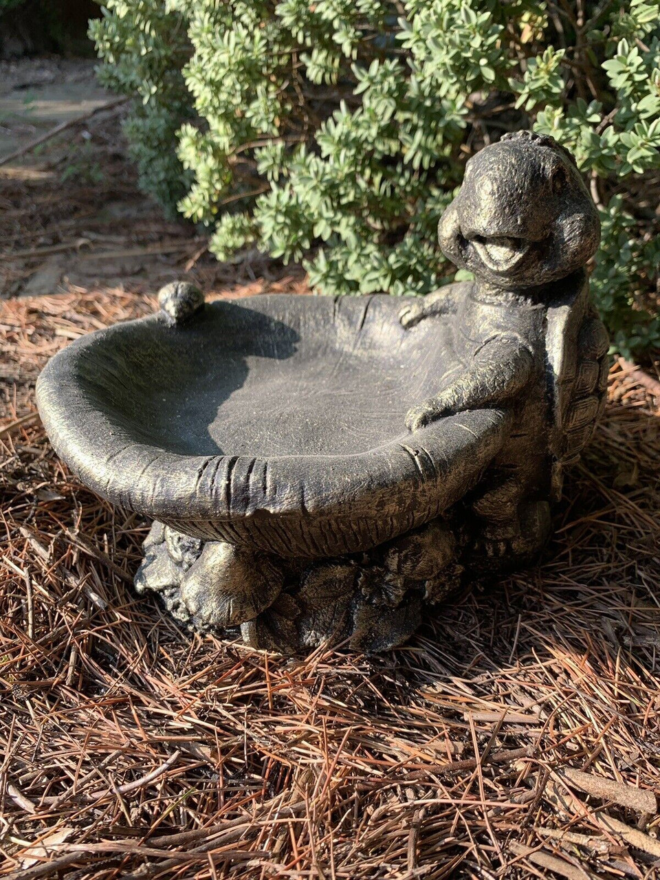 STONE GARDEN TURTLE BIRD BATH FEEDER DETAILED GOLD ORNAMENT