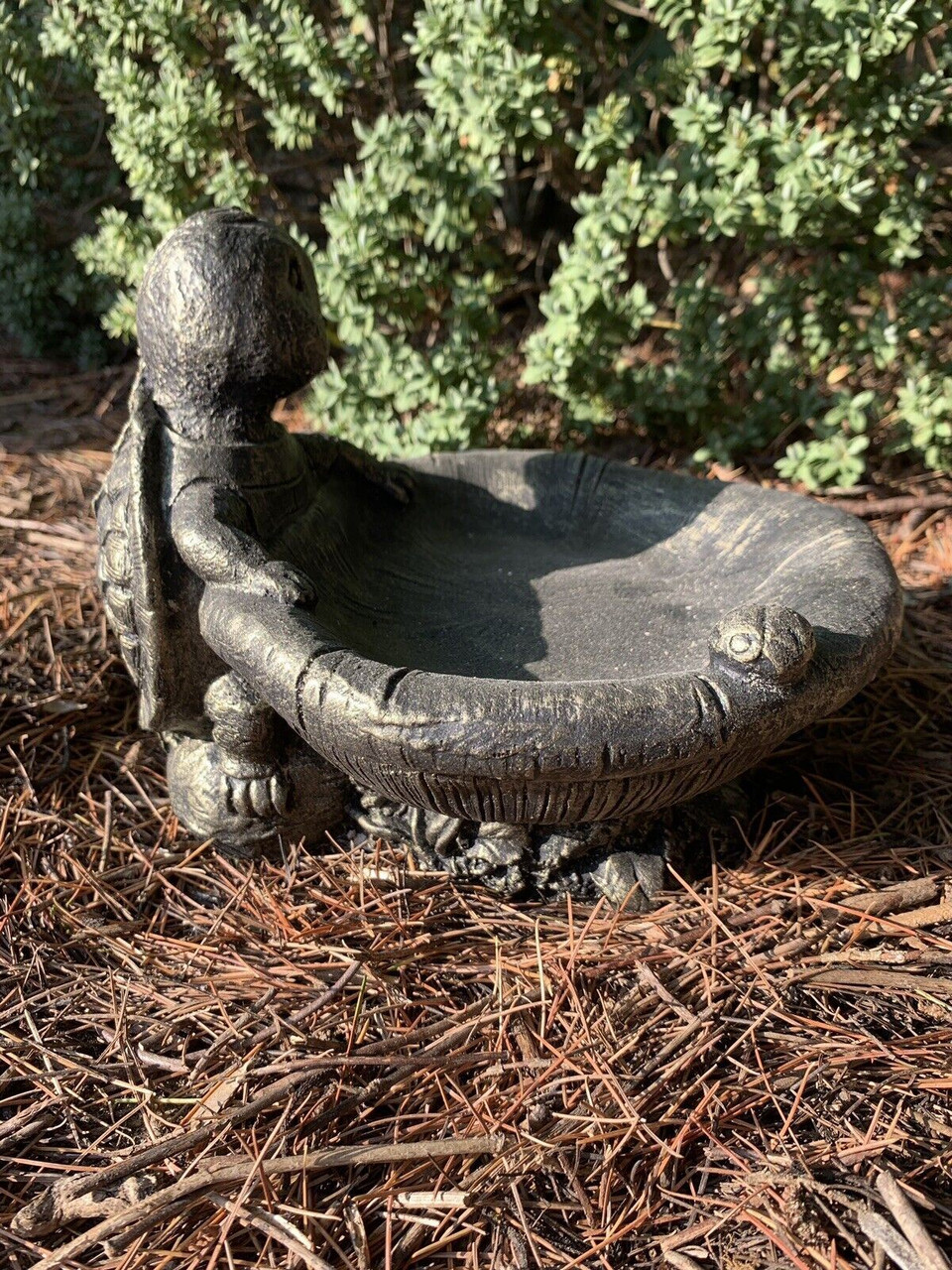 STONE GARDEN TURTLE BIRD BATH FEEDER DETAILED GOLD ORNAMENT