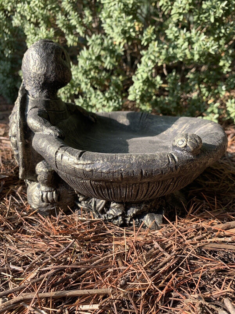 STONE GARDEN TURTLE BIRD BATH FEEDER DETAILED GOLD ORNAMENT