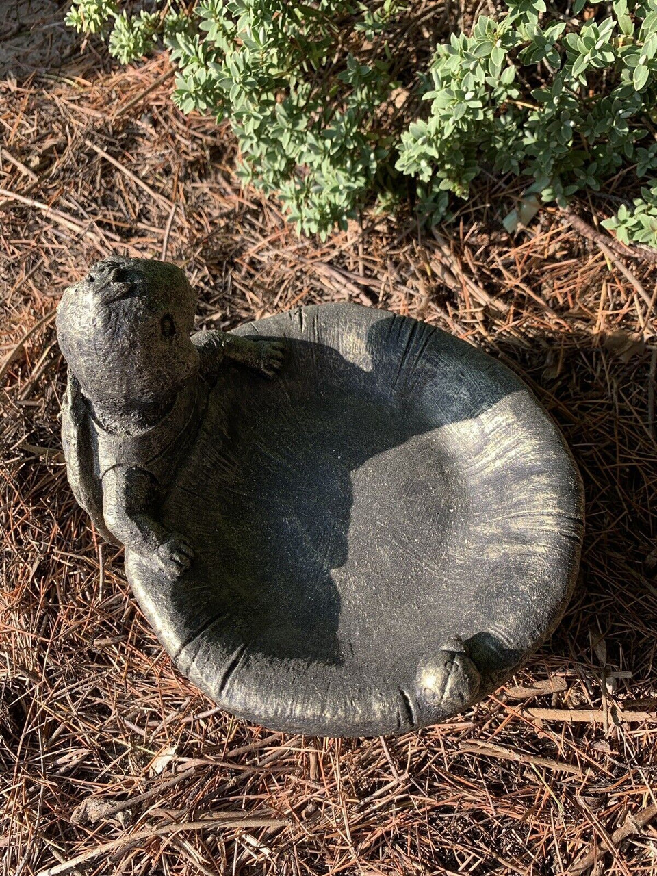 STONE GARDEN TURTLE BIRD BATH FEEDER DETAILED GOLD ORNAMENT