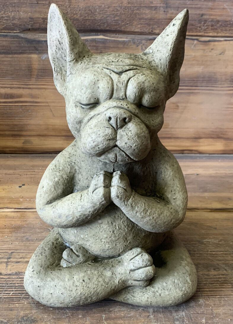 STONE GARDEN MEDITATING SITTING FRENCH BULLDOG / FRENCHIE DOG ORNAMENT STATUE