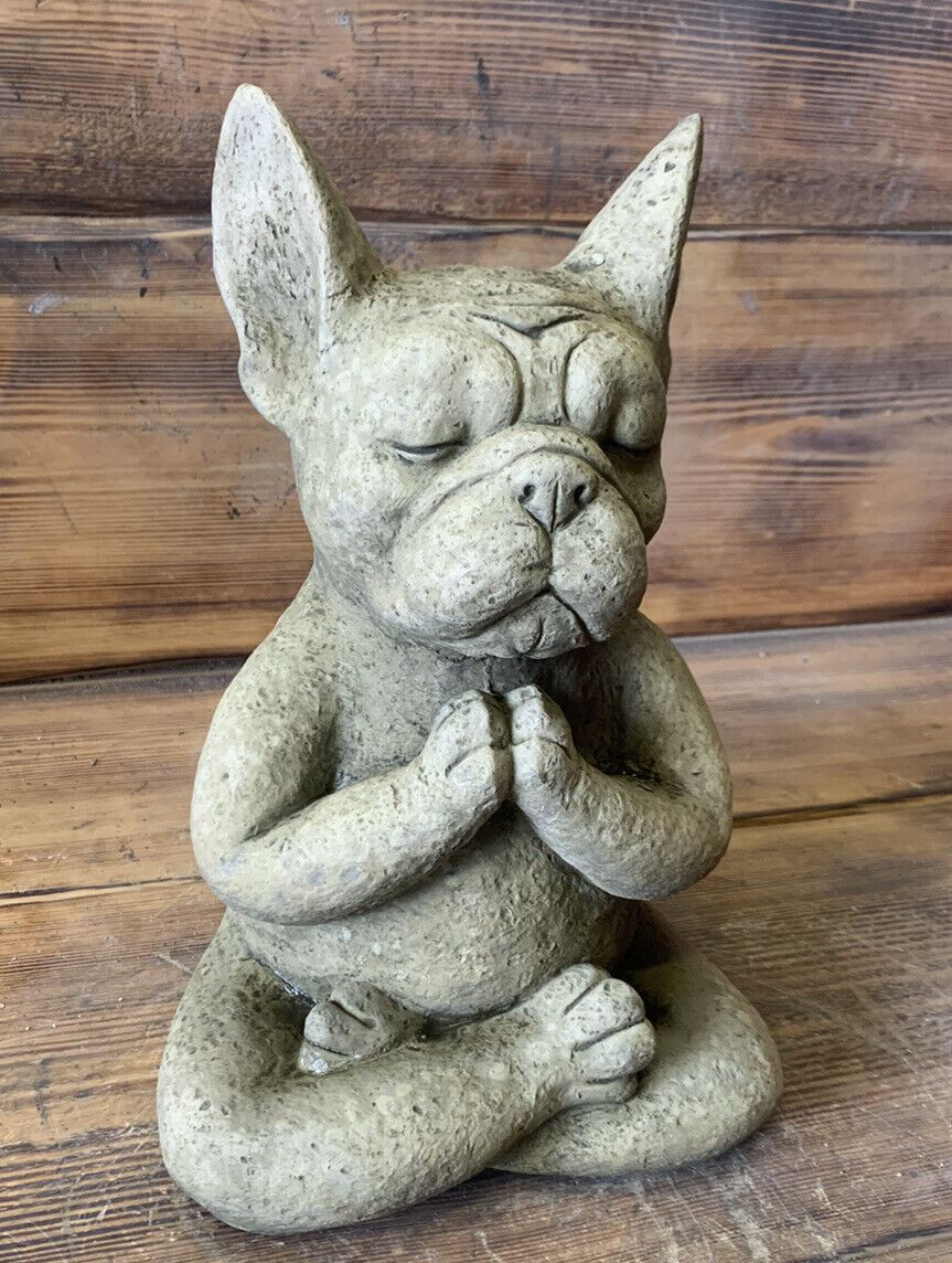 STONE GARDEN MEDITATING SITTING FRENCH BULLDOG / FRENCHIE DOG ORNAMENT STATUE