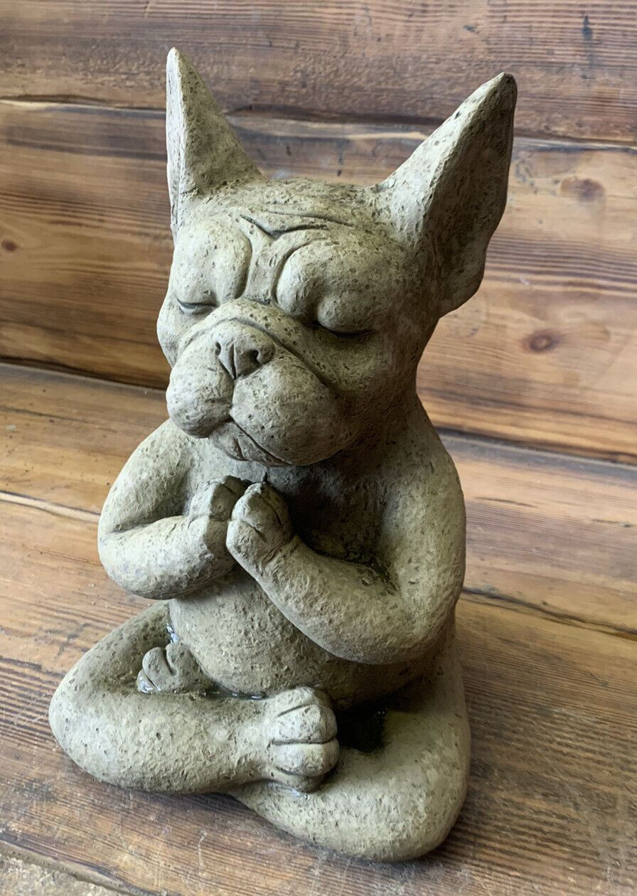 STONE GARDEN MEDITATING SITTING FRENCH BULLDOG / FRENCHIE DOG ORNAMENT STATUE