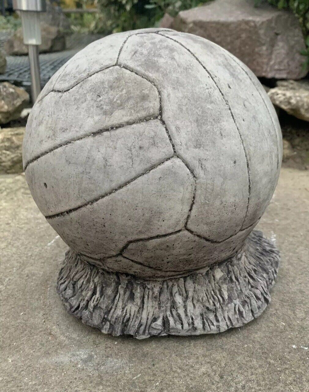 STONE GARDEN LIFE SIZE FOOTBALL ON GRASS STATUE DETAILED ORNAMENT GIFT