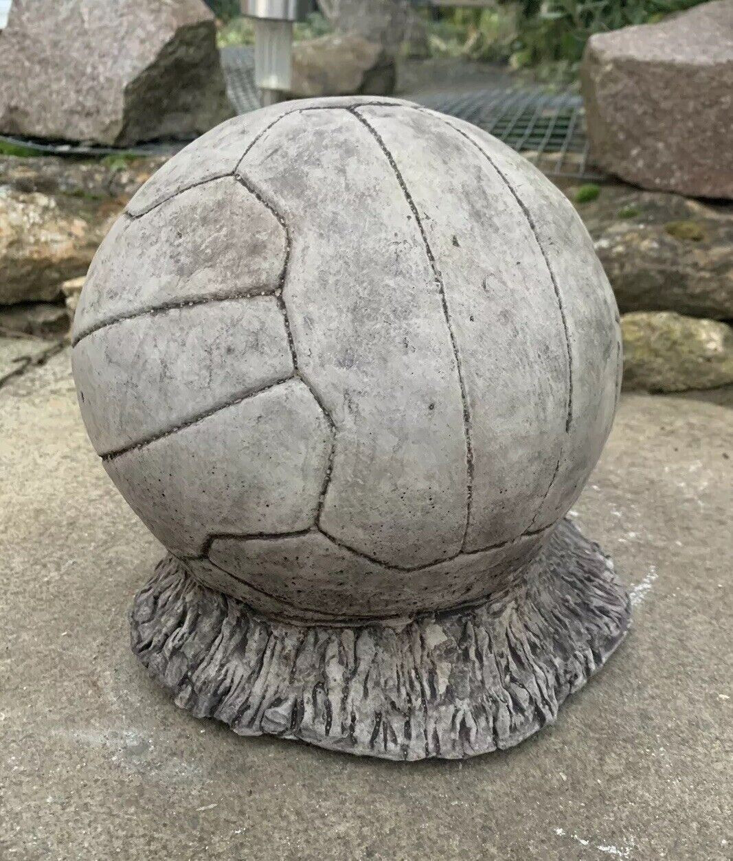 STONE GARDEN LIFE SIZE FOOTBALL ON GRASS STATUE DETAILED ORNAMENT GIFT