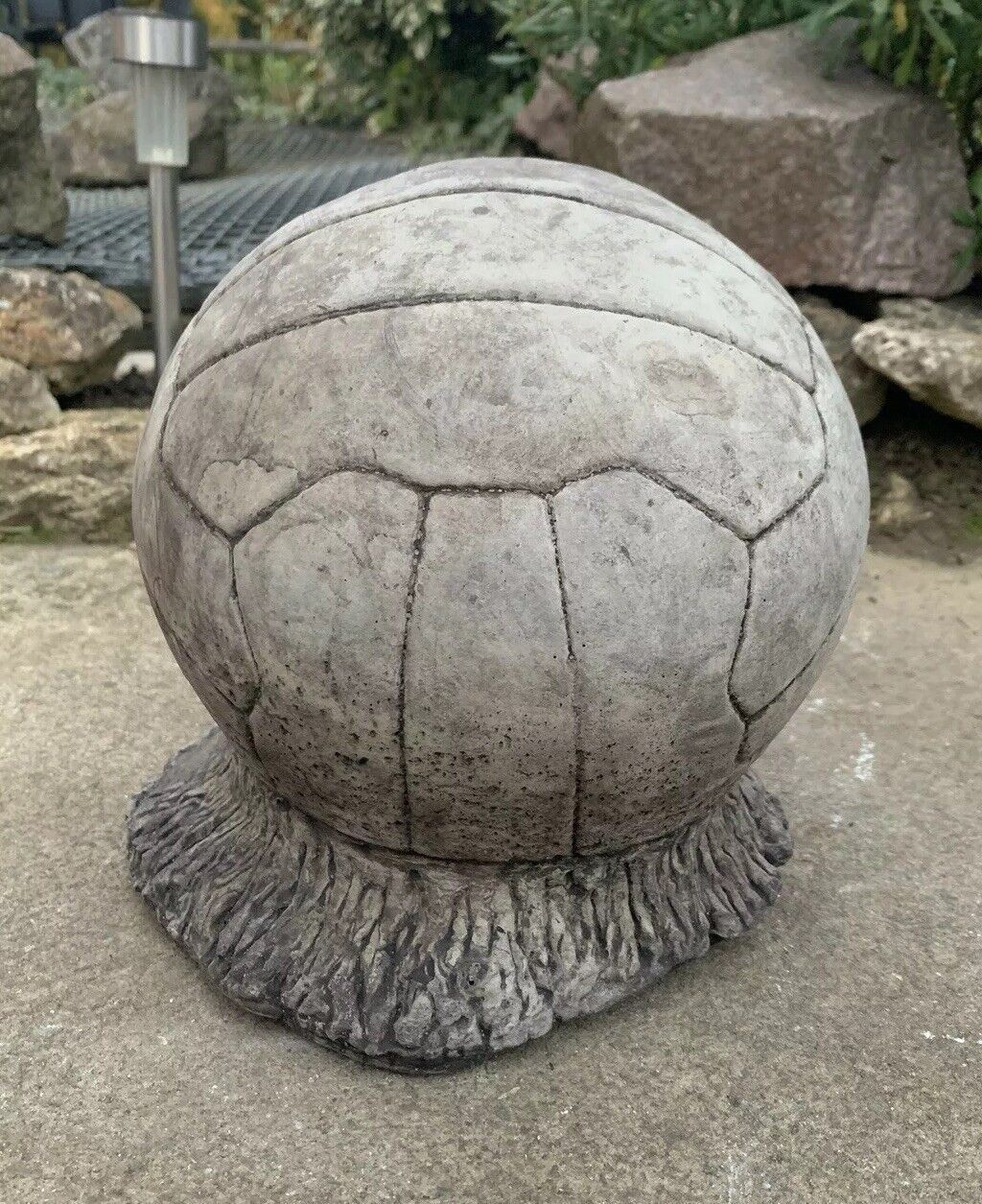 STONE GARDEN LIFE SIZE FOOTBALL ON GRASS STATUE DETAILED ORNAMENT GIFT