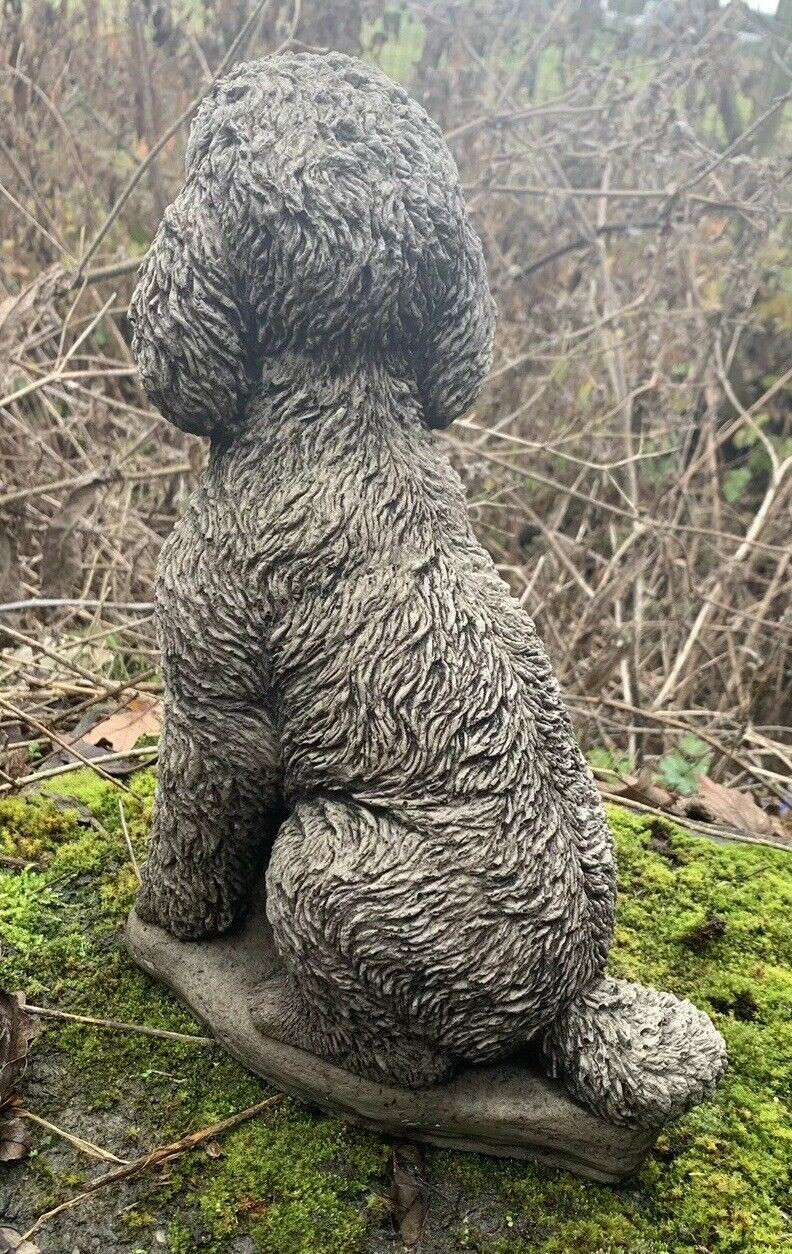 STONE GARDEN LARGE DETAILED POODLE DOG GIFT ORNAMENT 