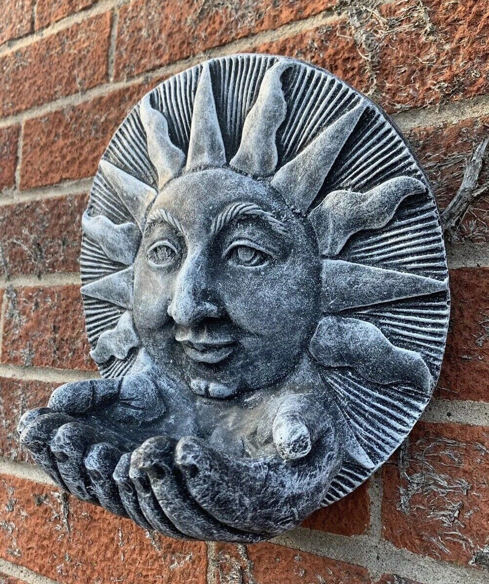 STONE GARDEN SUN WITH HANDS BIRD FEEDER WALL HANGING PLAQUE ORNAMENT 