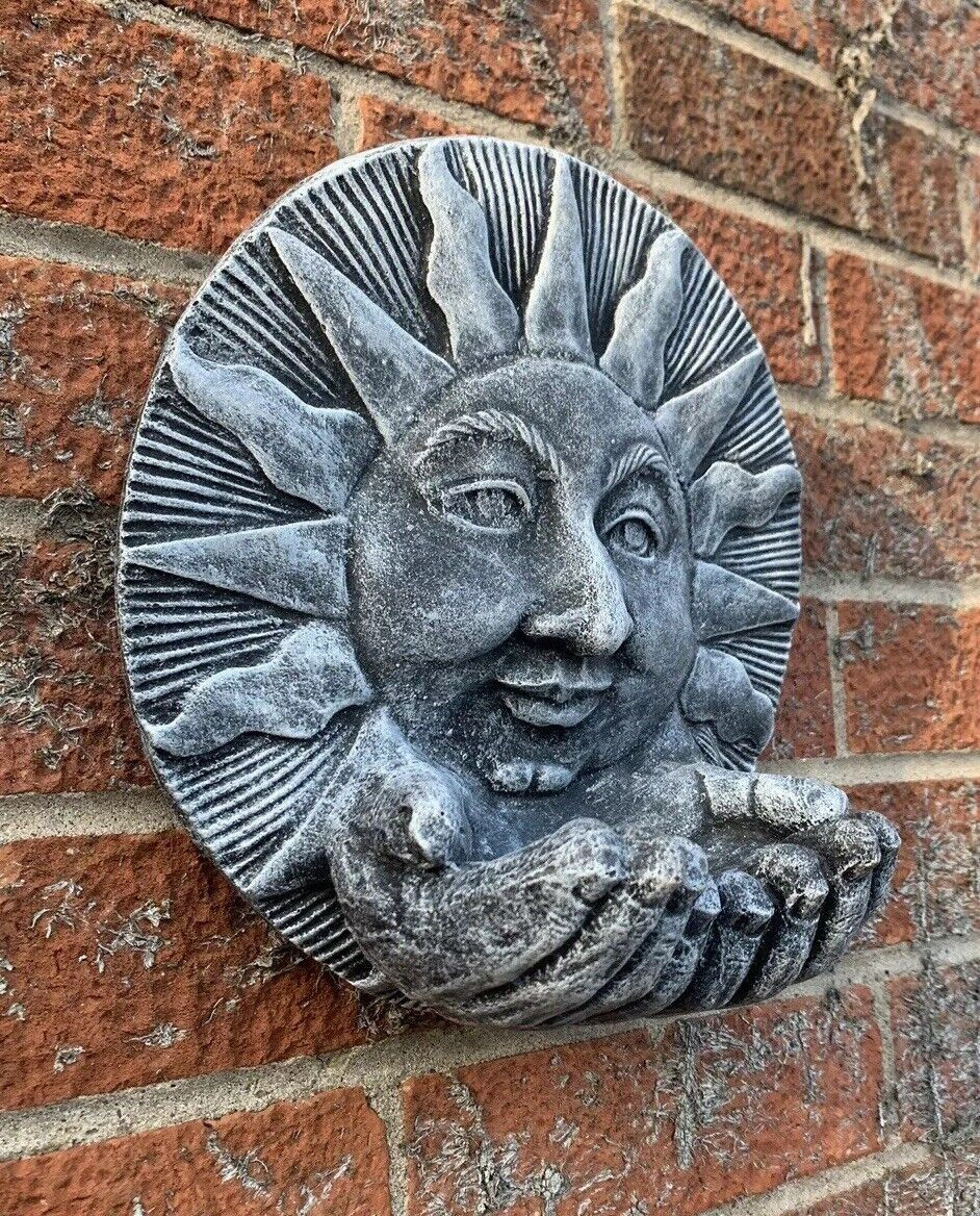 STONE GARDEN SUN WITH HANDS BIRD FEEDER WALL HANGING PLAQUE ORNAMENT 