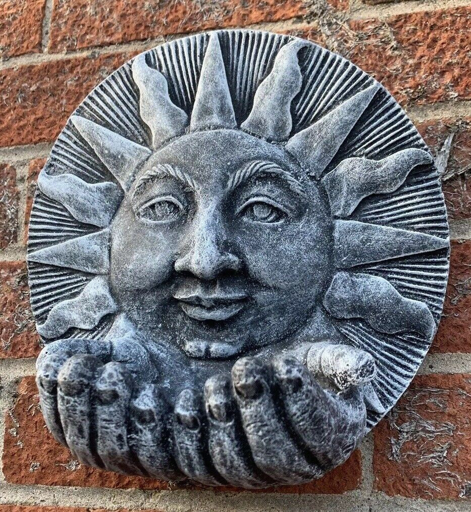 STONE GARDEN SUN WITH HANDS BIRD FEEDER WALL HANGING PLAQUE ORNAMENT 